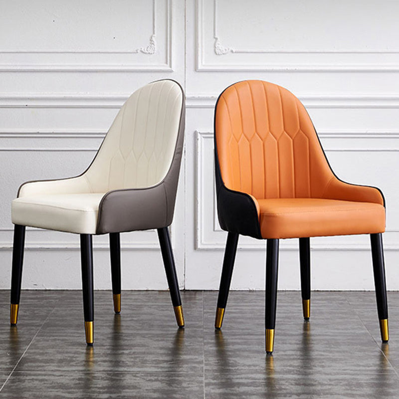 Scandinavian Faux Leather Dining Chairs Solid Back Arm Side Chair