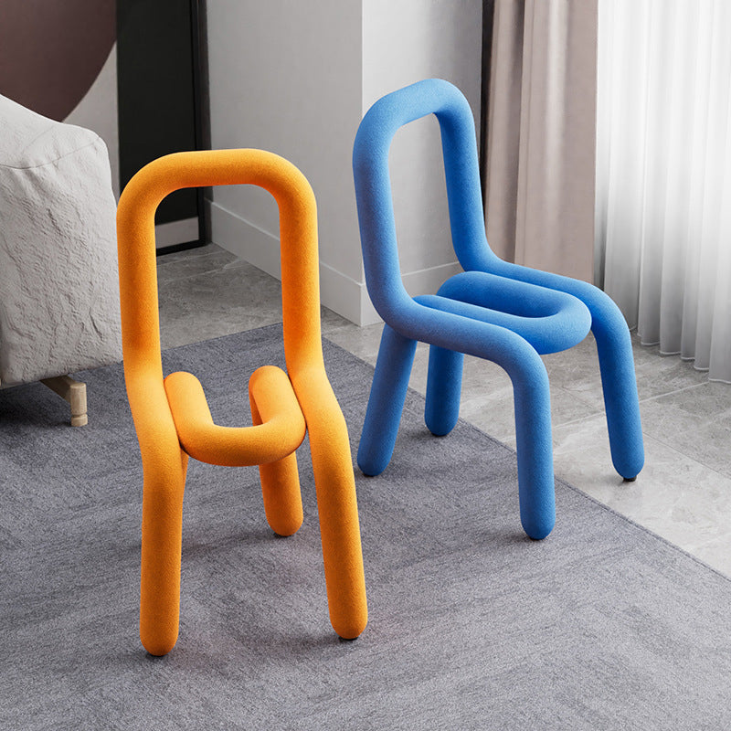 Designer Style Velvet Curved Chair Open Back Matte Finish Dining Chair