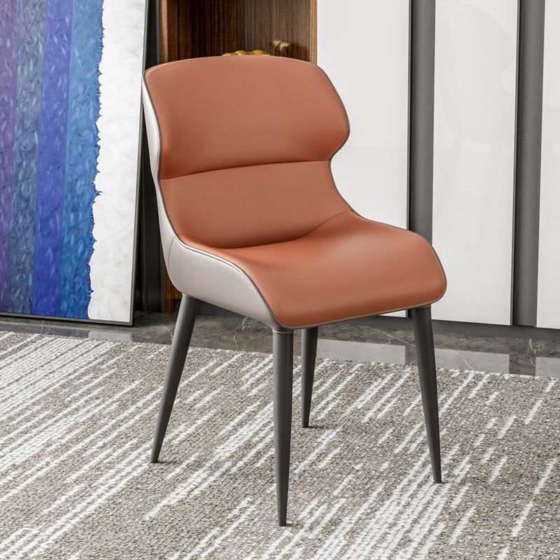 Contemporary Dining Chairs Matte Finish Leather Curved Parsons Arm Chair