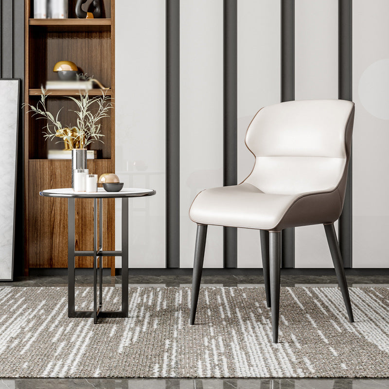 Contemporary Dining Chairs Matte Finish Leather Curved Parsons Arm Chair