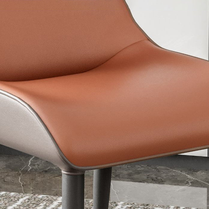Contemporary Dining Chairs Matte Finish Leather Curved Parsons Arm Chair
