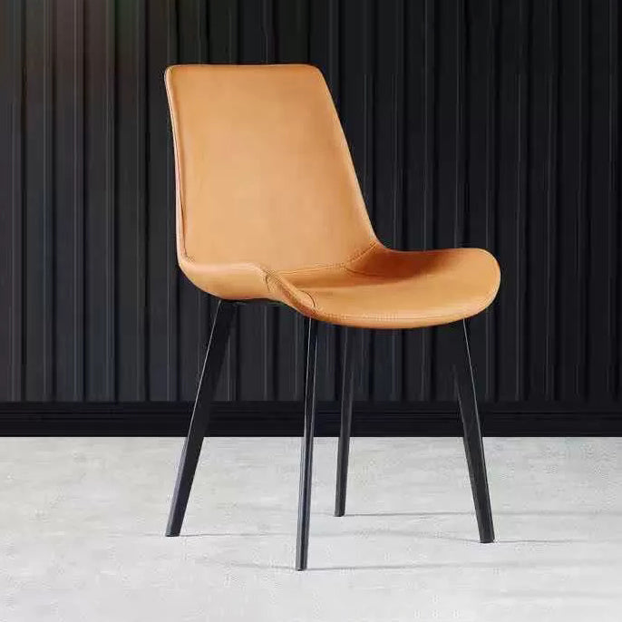 Contemporary Leather Hotel Side Chair Solid Back Matte Finish Dining Chair
