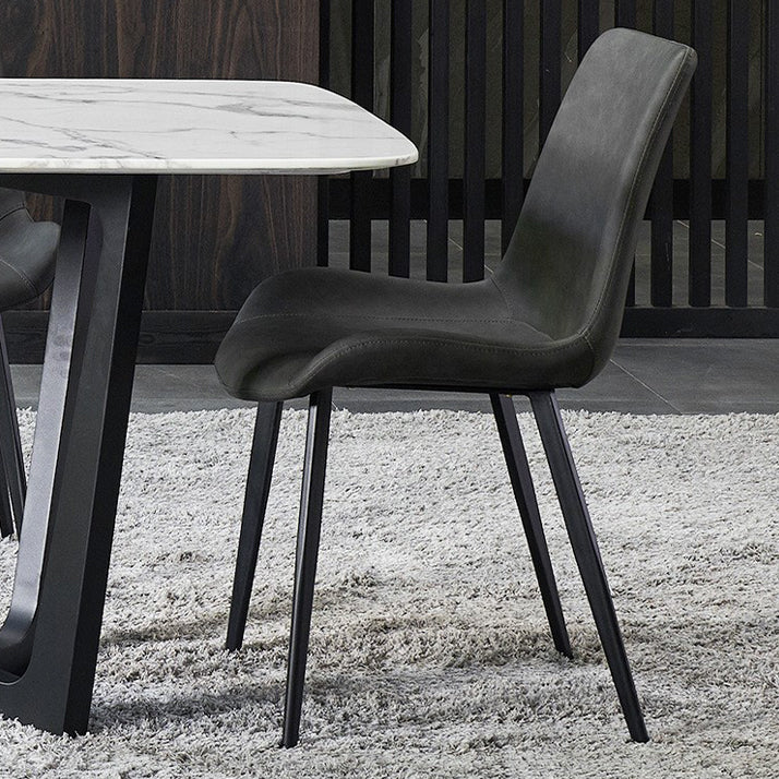 Faux Leather Dining Chairs Industrial Arm Solid Back Dining Side Chairs