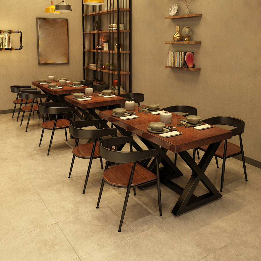 Square Wooden Dining Table Industrial Brown Top Table with Black Frame