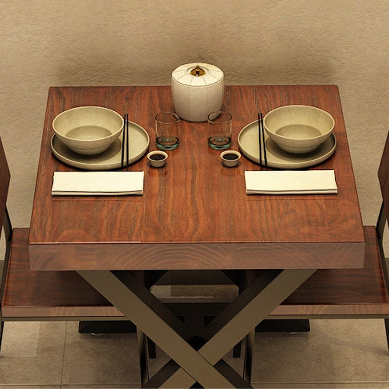 Square Wooden Dining Table Industrial Brown Top Table with Black Frame