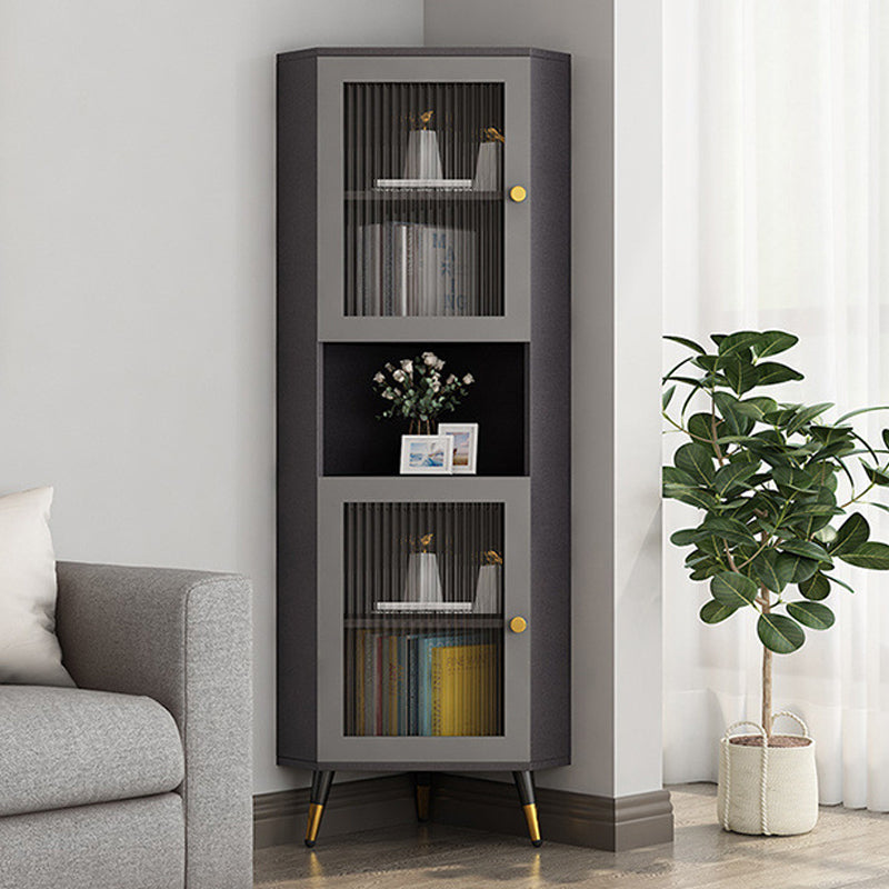 Contemporary Storage Cabinet with 3 Shelves and Glass Paned Triangle Cabinet