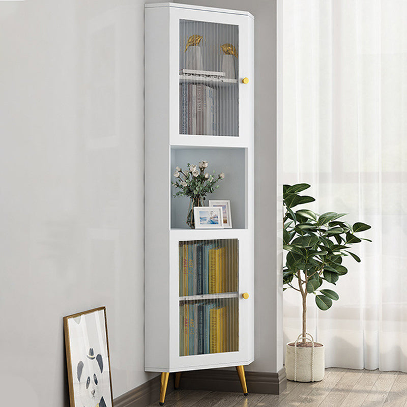 Contemporary Storage Cabinet with 3 Shelves and Glass Paned Triangle Cabinet