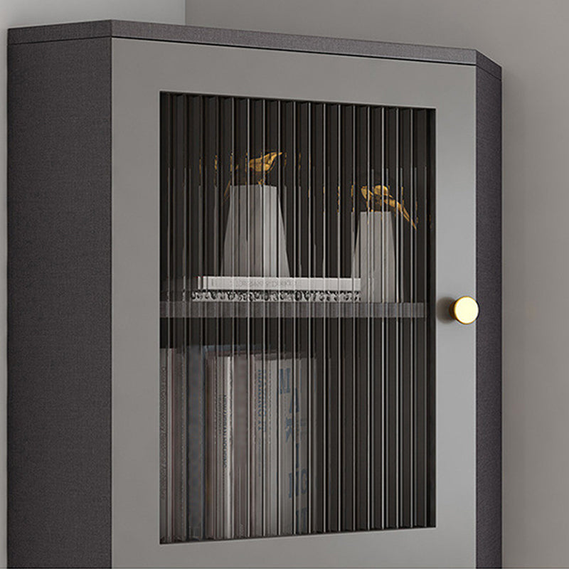 Contemporary Storage Cabinet with 3 Shelves and Glass Paned Triangle Cabinet