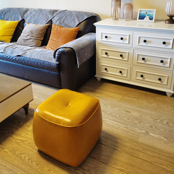 Contemporary Rectangle Shape Pouf PU Leather Upholstered Ottoman