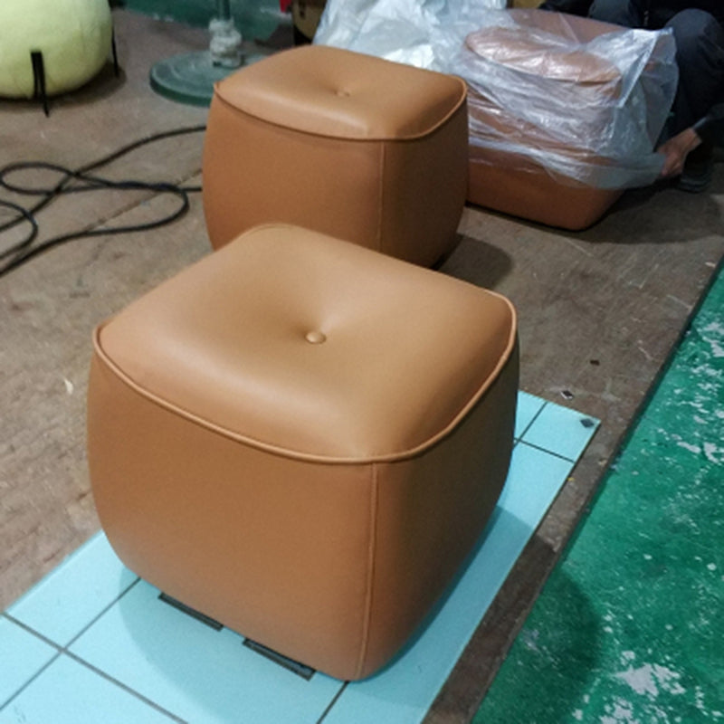 Contemporary Rectangle Shape Pouf PU Leather Upholstered Ottoman