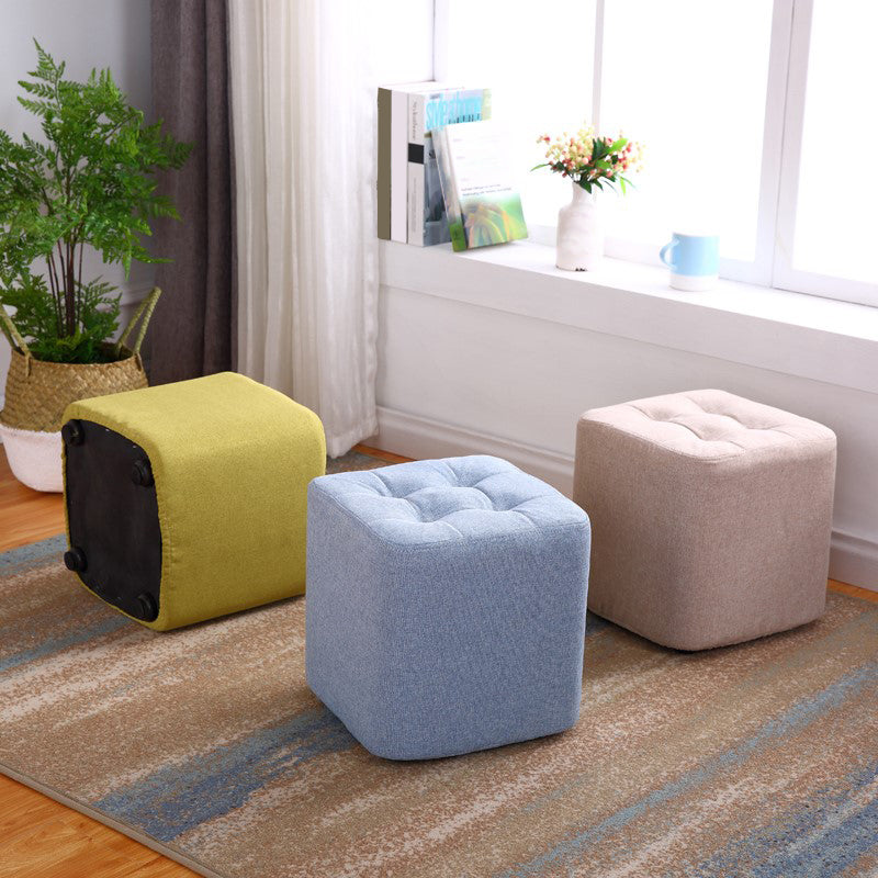 Contemporary Linen Upholstered Ottoman Rectangle/Square Shape Pouf