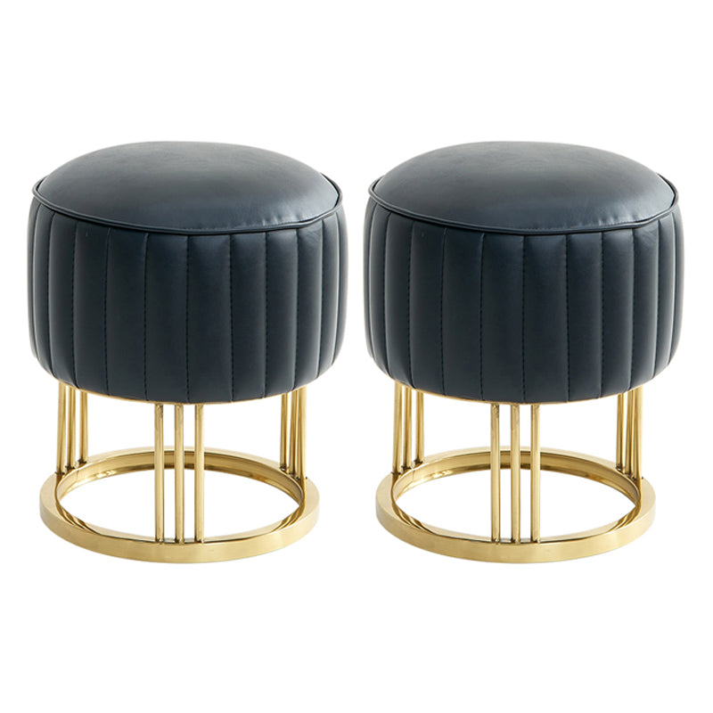 14" Wide Faux Leather Upholstered Ottoman Glam Round Shape Pouf