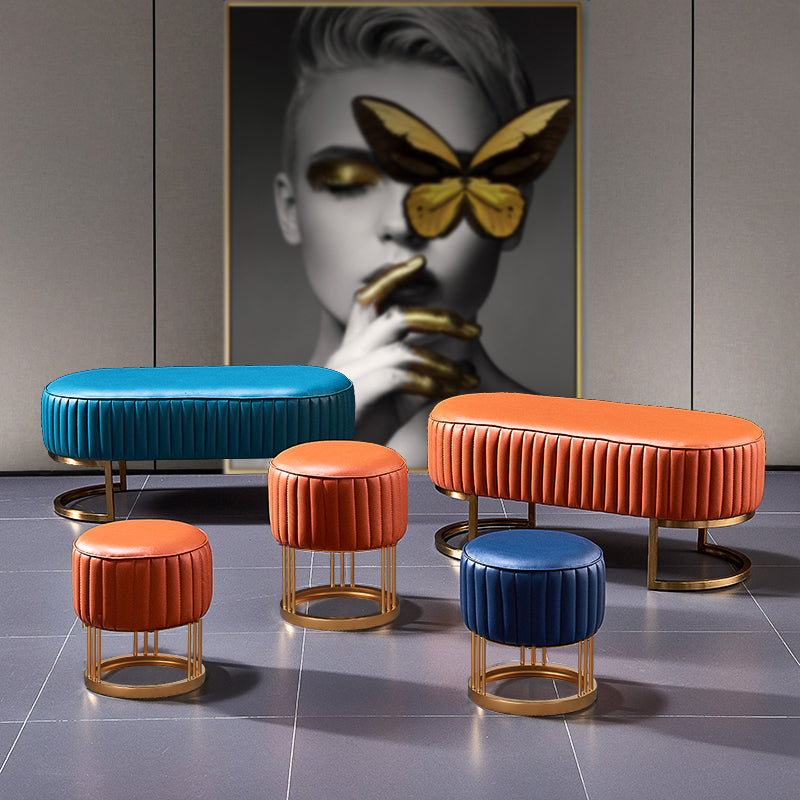 14" Wide Faux Leather Upholstered Ottoman Glam Round Shape Pouf