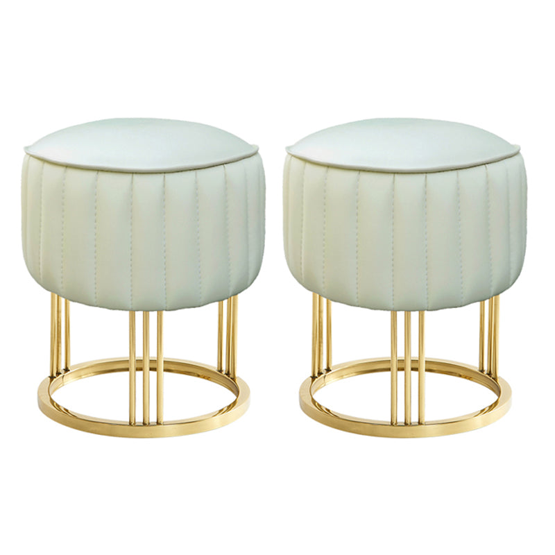 14" Wide Faux Leather Upholstered Ottoman Glam Round Shape Pouf