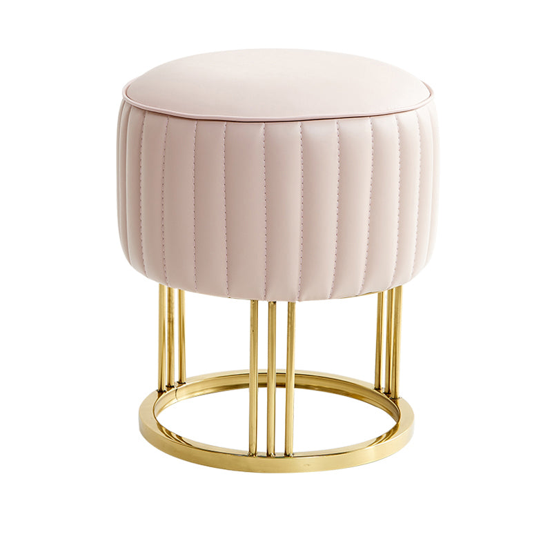 14" Wide Faux Leather Upholstered Ottoman Glam Round Shape Pouf