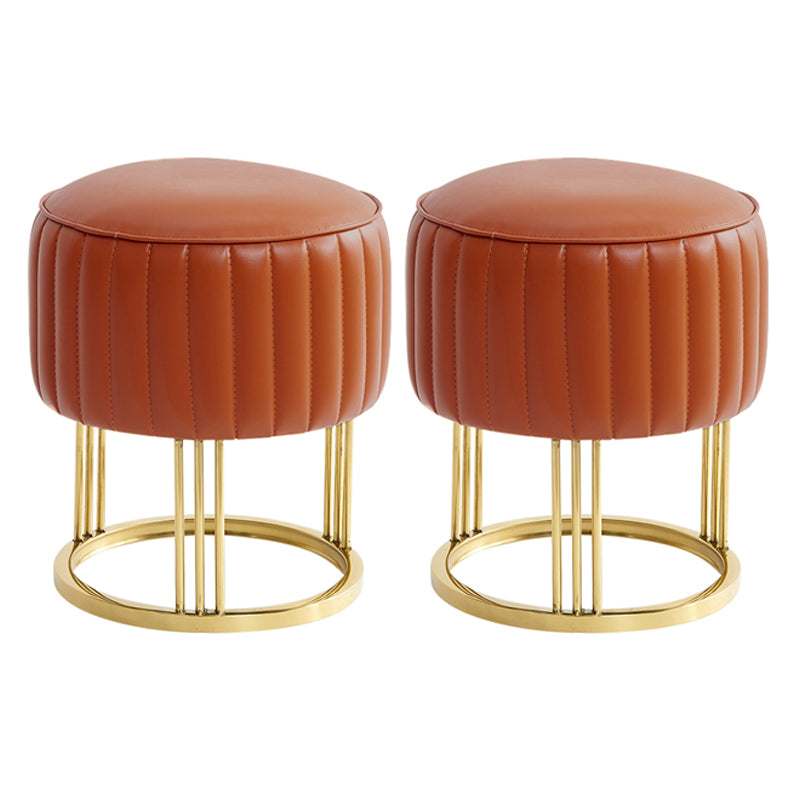 14" Wide Faux Leather Upholstered Ottoman Glam Round Shape Pouf