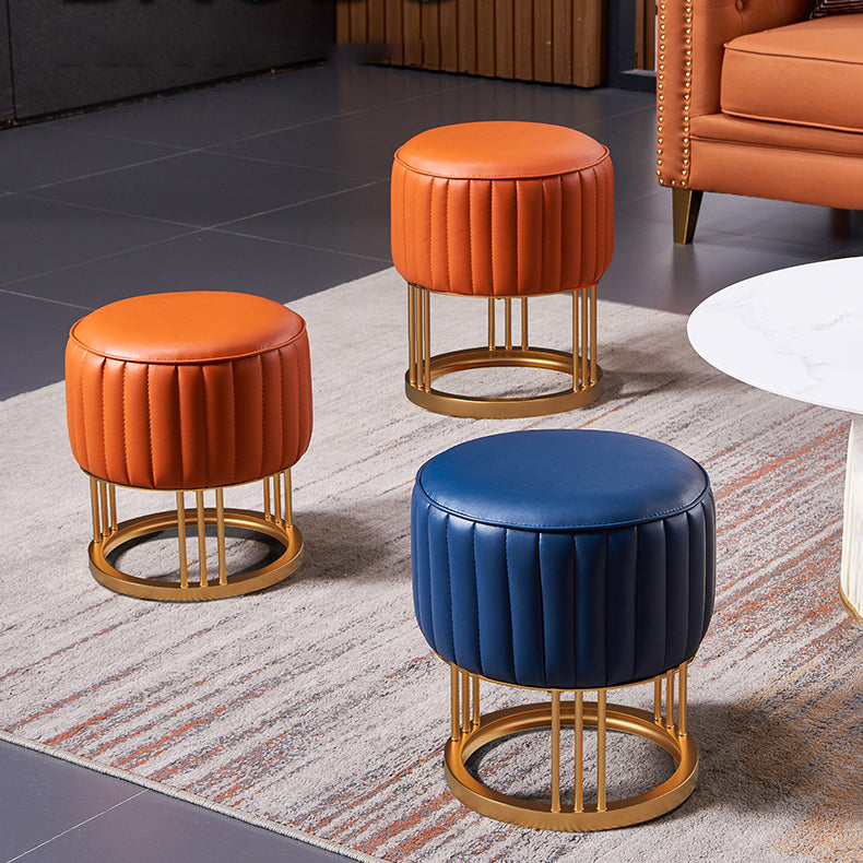 14" Wide Faux Leather Upholstered Ottoman Glam Round Shape Pouf