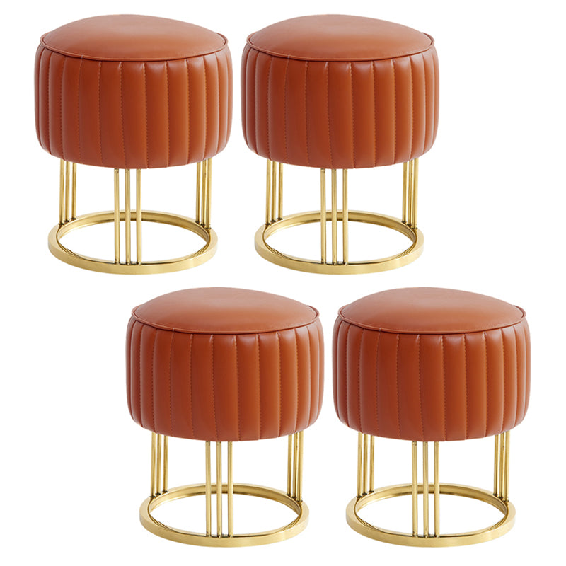 14" Wide Faux Leather Upholstered Ottoman Glam Round Shape Pouf