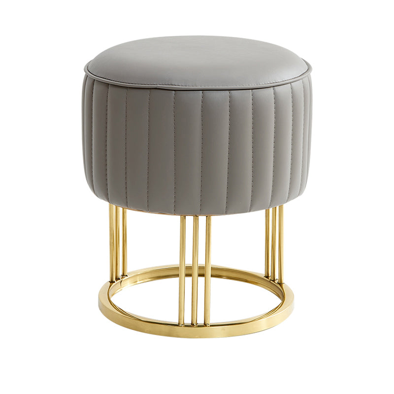 14" Wide Faux Leather Upholstered Ottoman Glam Round Shape Pouf