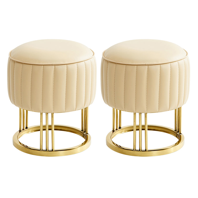 14" Wide Faux Leather Upholstered Ottoman Glam Round Shape Pouf