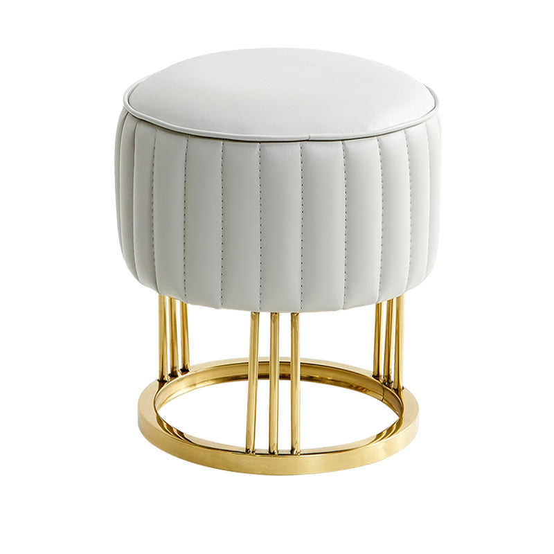 14" Wide Faux Leather Upholstered Ottoman Glam Round Shape Pouf