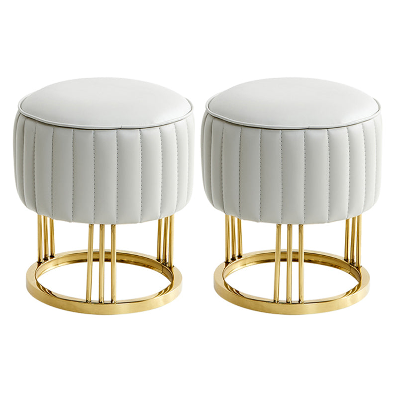 14" Wide Faux Leather Upholstered Ottoman Glam Round Shape Pouf