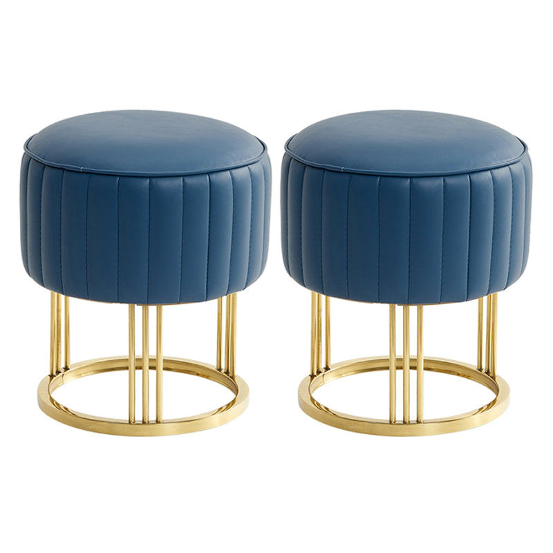 14" Wide Faux Leather Upholstered Ottoman Glam Round Shape Pouf