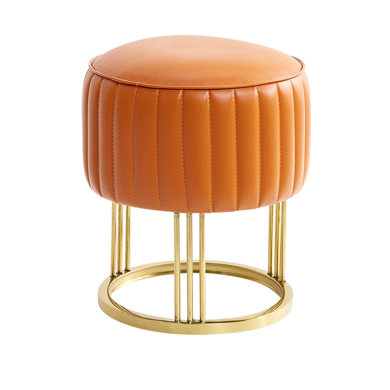 14" Wide Faux Leather Upholstered Ottoman Glam Round Shape Pouf