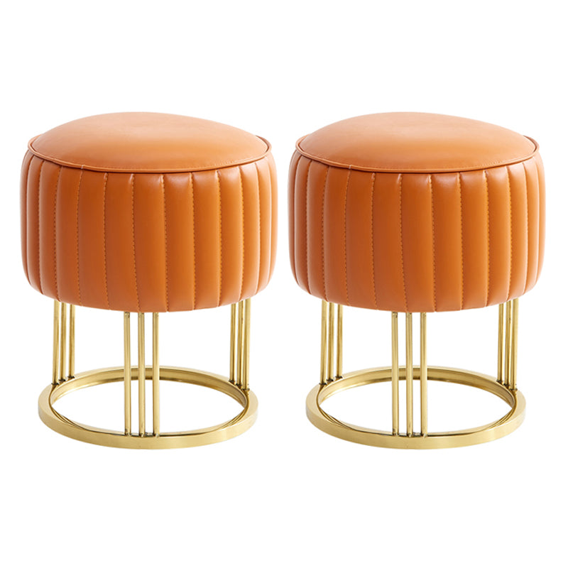 14" Wide Faux Leather Upholstered Ottoman Glam Round Shape Pouf