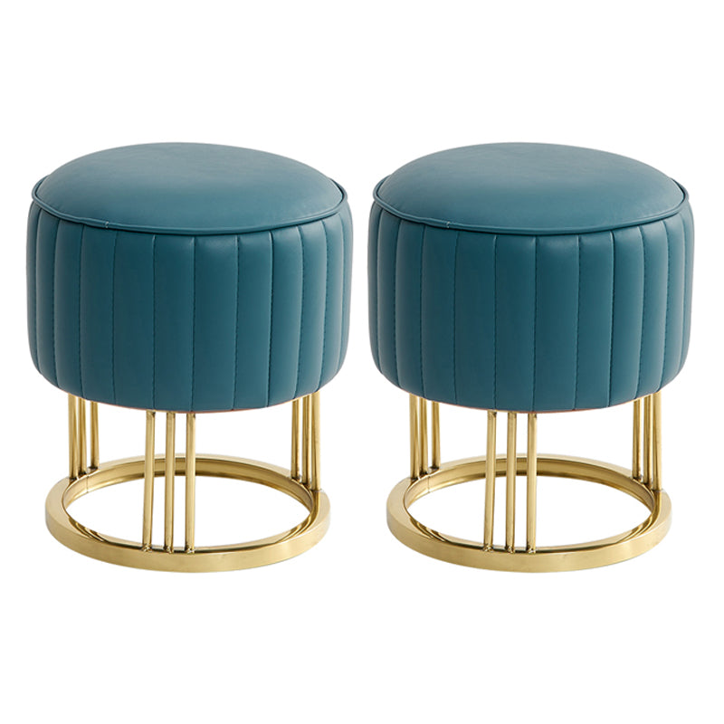 14" Wide Faux Leather Upholstered Ottoman Glam Round Shape Pouf