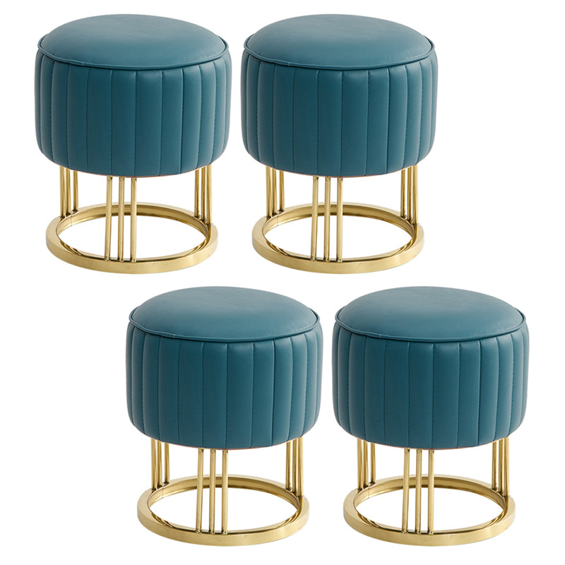 14" Wide Faux Leather Upholstered Ottoman Glam Round Shape Pouf