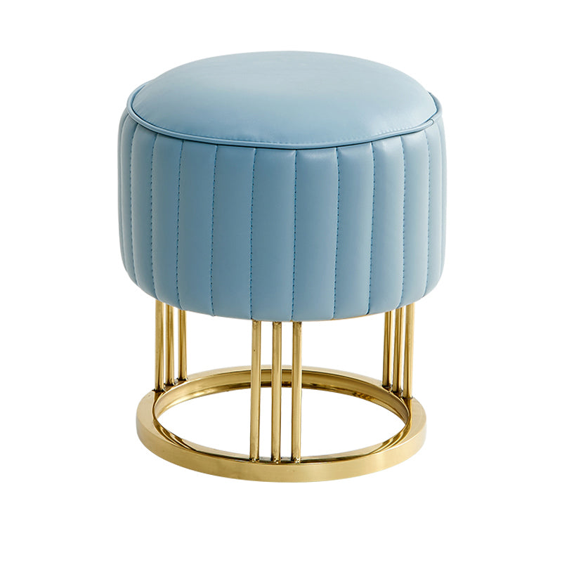 14" Wide Faux Leather Upholstered Ottoman Glam Round Shape Pouf