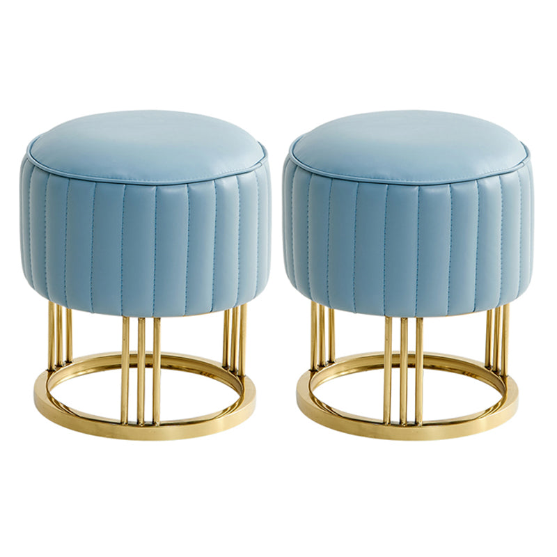 14" Wide Faux Leather Upholstered Ottoman Glam Round Shape Pouf