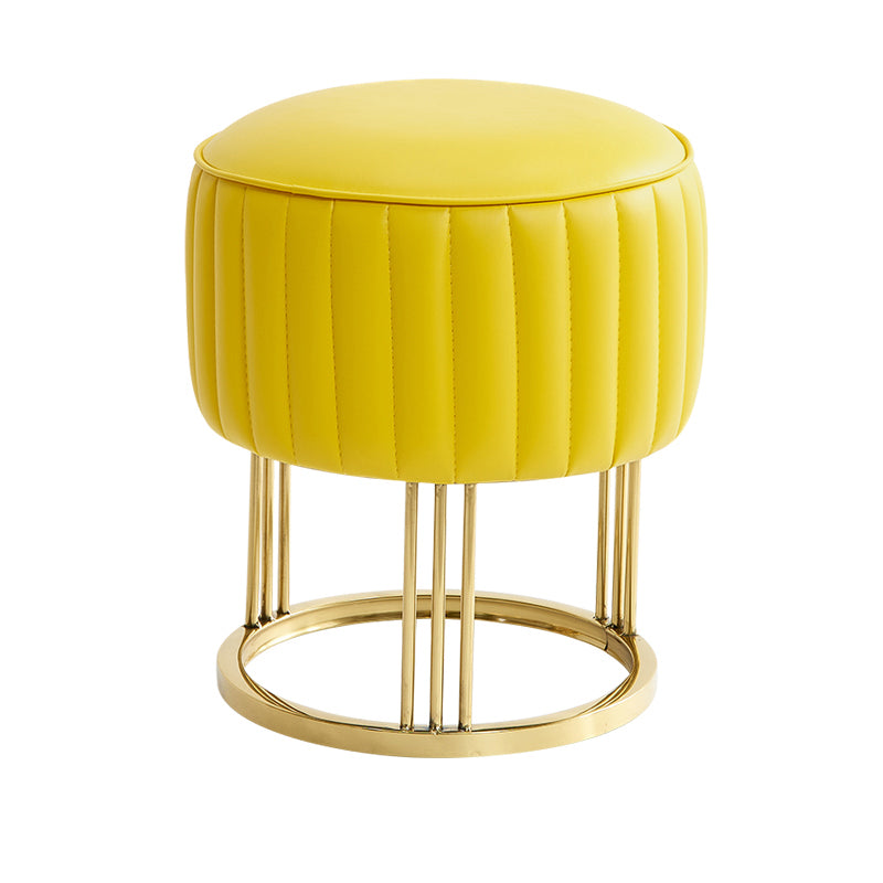 14" Wide Faux Leather Upholstered Ottoman Glam Round Shape Pouf