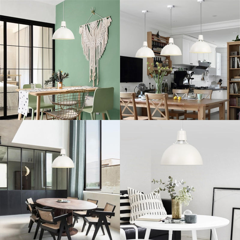 16"/19.5" W 1 Light Pendant Lighting with Dome Shade Metal Industrial Dining Room Hanging Ceiling Light in Black/White