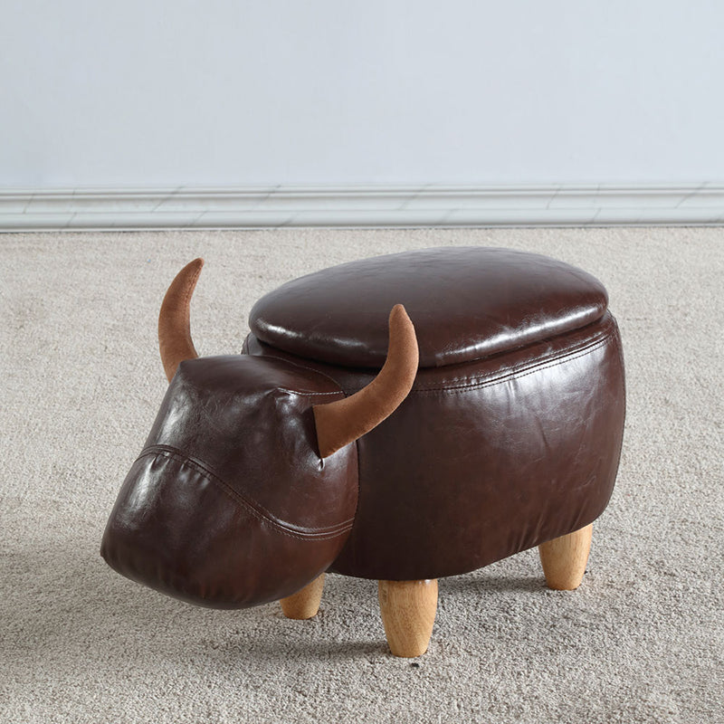 Contemporary Standard Ottoman with Upholstered Faux Leather Top Pouf