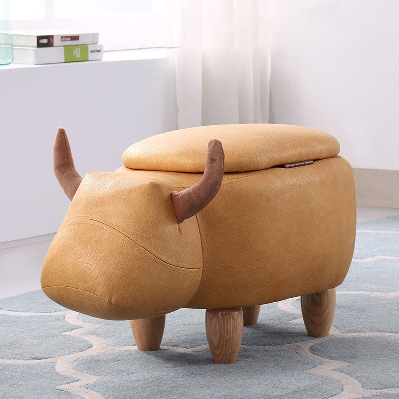 Contemporary Standard Ottoman with Upholstered Faux Leather Top Pouf