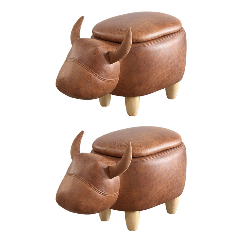 Contemporary Standard Ottoman with Upholstered Faux Leather Top Pouf