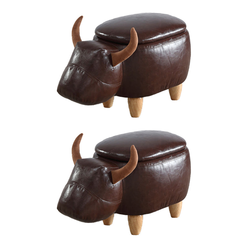 Contemporary Standard Ottoman with Upholstered Faux Leather Top Pouf