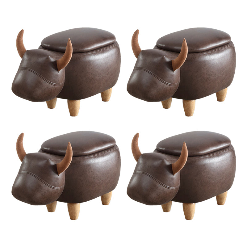 Contemporary Standard Ottoman with Upholstered Faux Leather Top Pouf