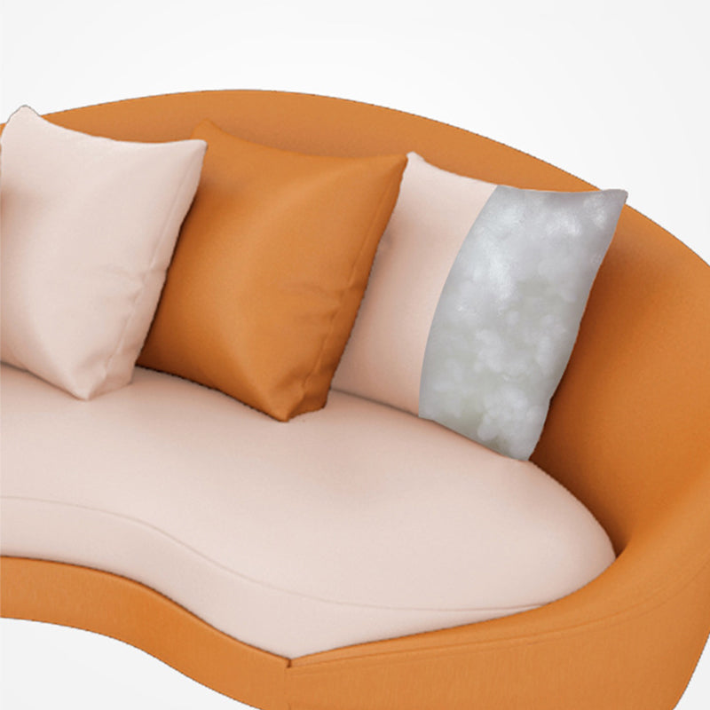 Faux Leather Curved Sofa with Slopped Arm for Living Room in Orange