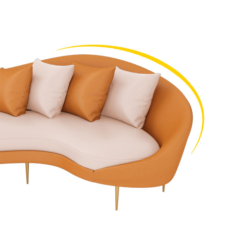 Faux Leather Curved Sofa with Slopped Arm for Living Room in Orange