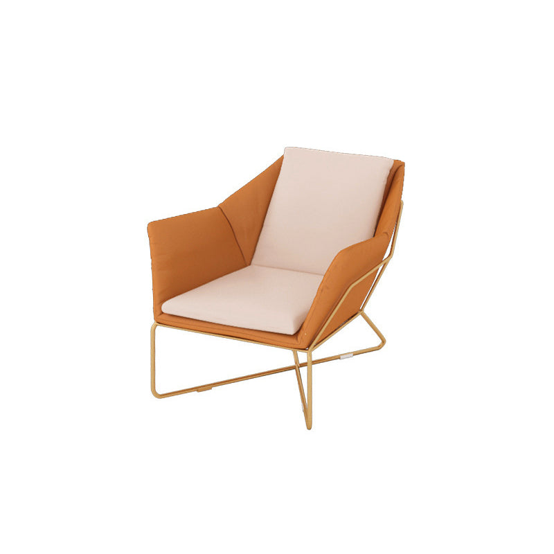 Faux Leather Curved Sofa with Slopped Arm for Living Room in Orange