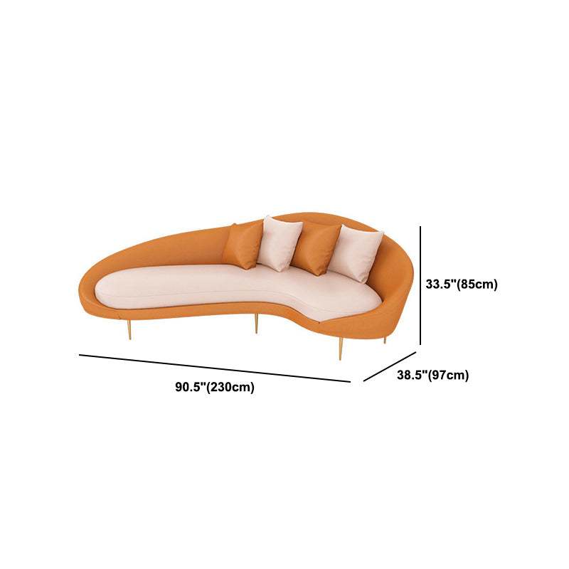 Faux Leather Curved Sofa with Slopped Arm for Living Room in Orange