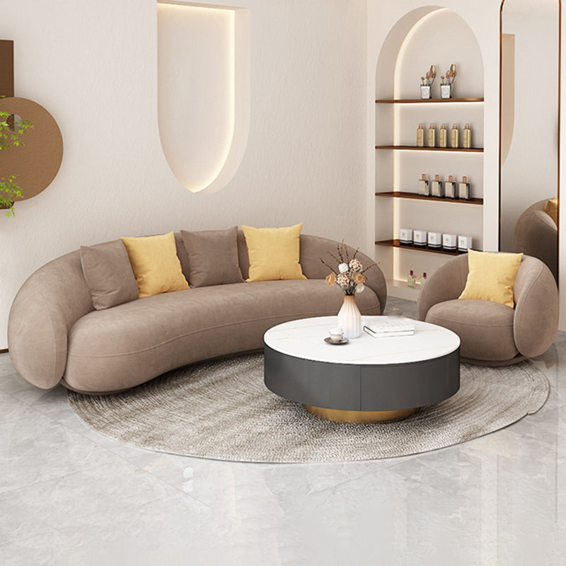Contemporary Curved Sofa with Tight Back and Tuxedo Back for Living Room