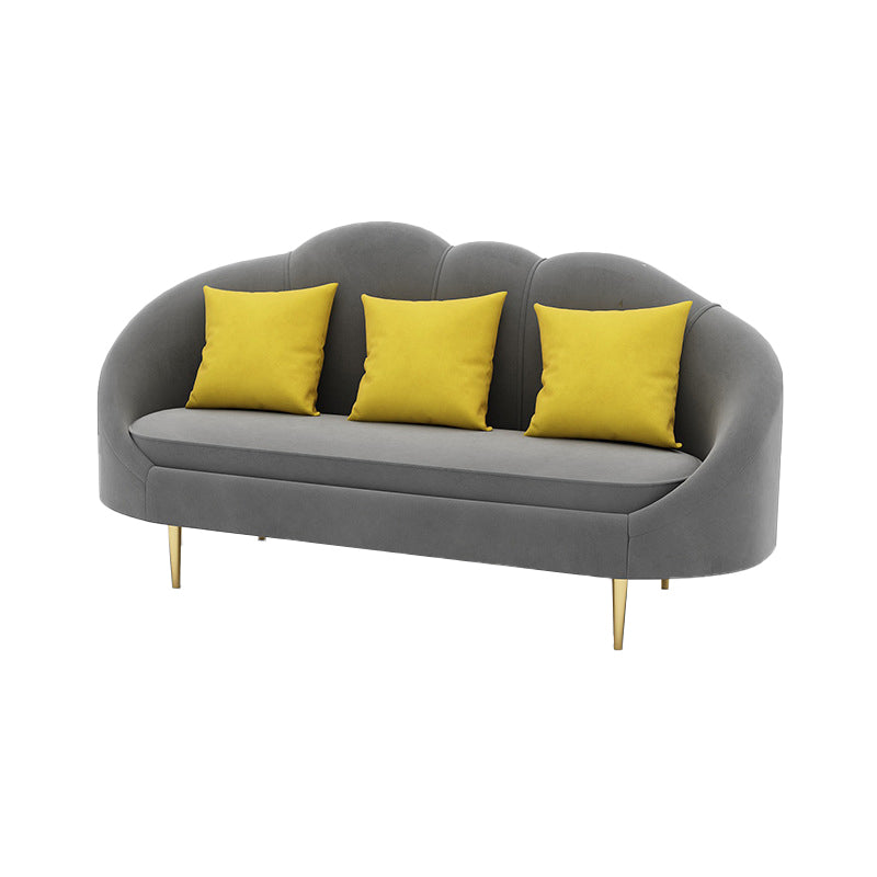 Velvet Contemporary Curved Sofa Sloped Arm Tight Back Sofa for Living Room