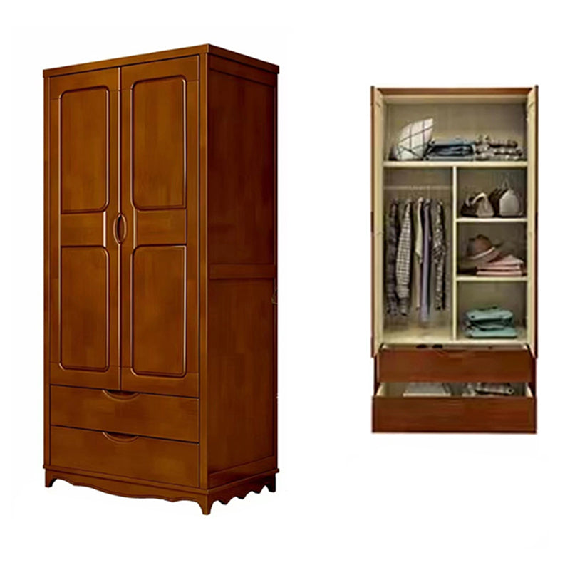 Traditional Wardrobe Armoire Solid Wood Wardrobe Closet with Shelves