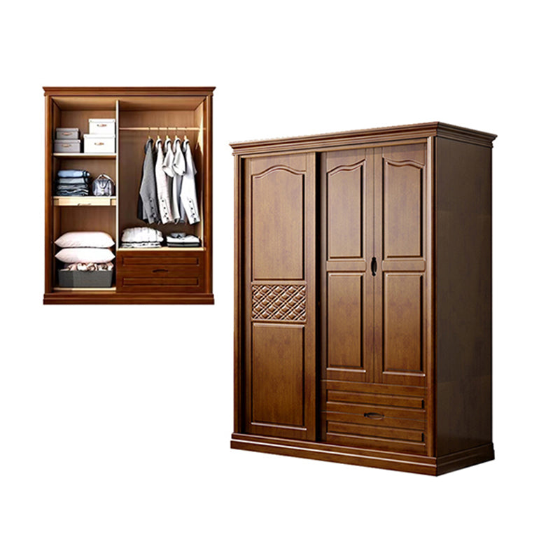 Traditional Wardrobe Armoire Solid Wood Wardrobe Closet with Shelves