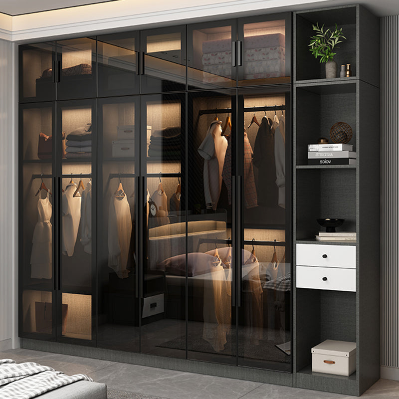 Black Glass Wardrobe Armoire Modern Style Wardrobe for Bedroom