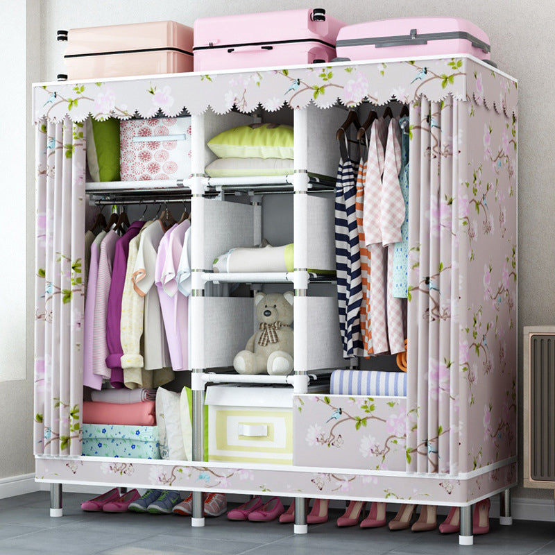 Contemporary Home Wardrobe Armoire Steel Frame Wardrobe with Shelves